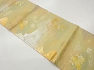 色紙に葡萄・万寿菊模様織出し袋帯